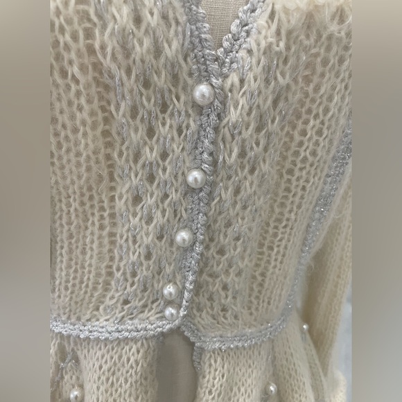 MOHAIR BEIGE SWEATER CARDIGAN WITH JEWELS SIZE MEDIUM - Picture 6 of 17